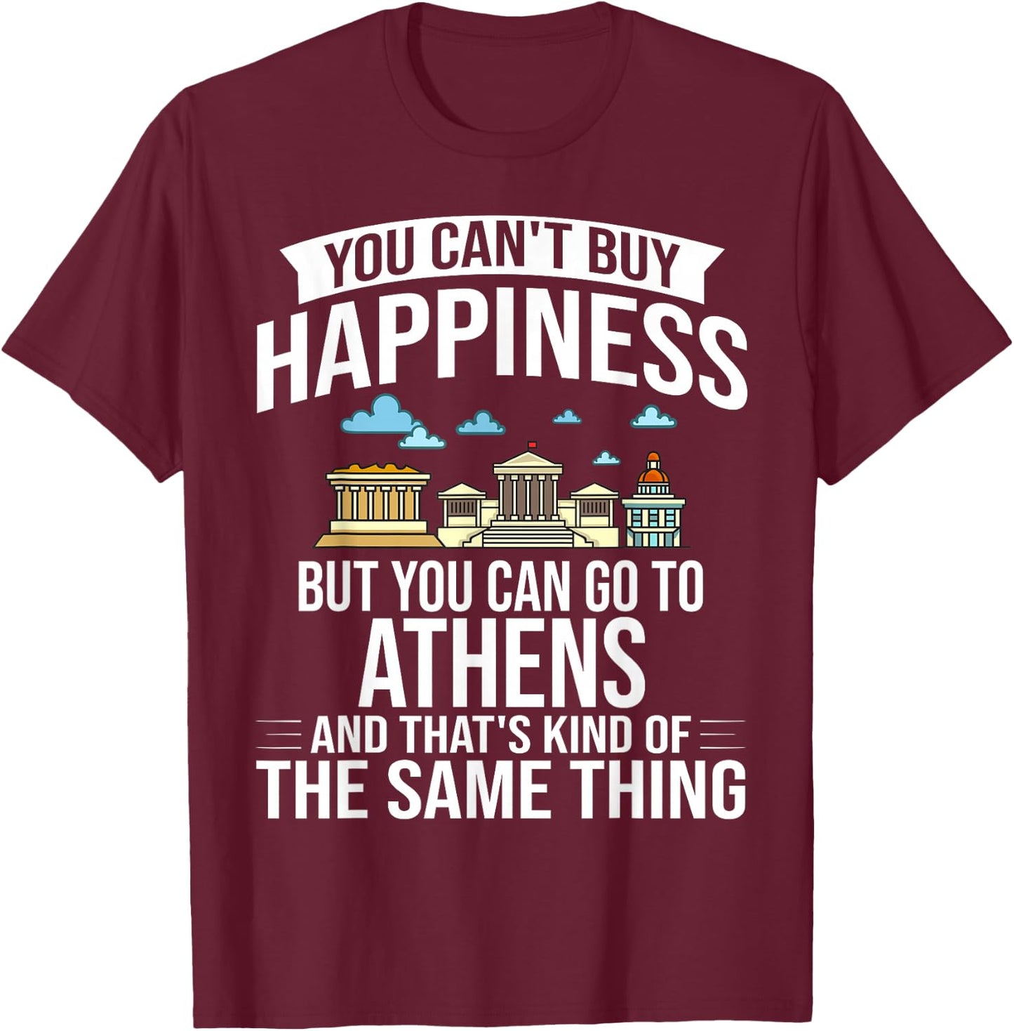 Athens Greece City Skyline Map Travel T-Shirt - T-Shirt | Maroon