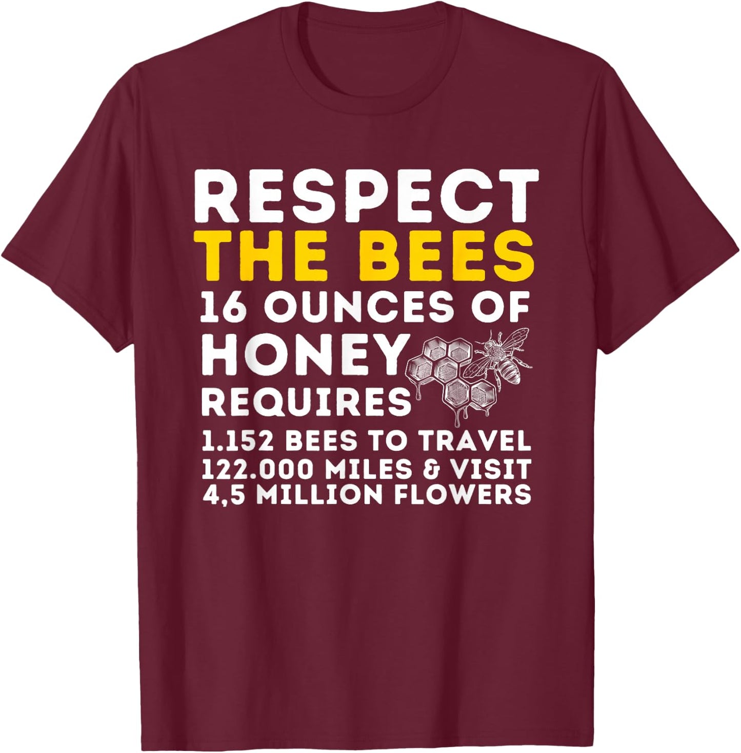 Respect The Bees - Bee Lover Beekeeping & Beekeeper Small T-Shirt - T-Shirt | Maroon
