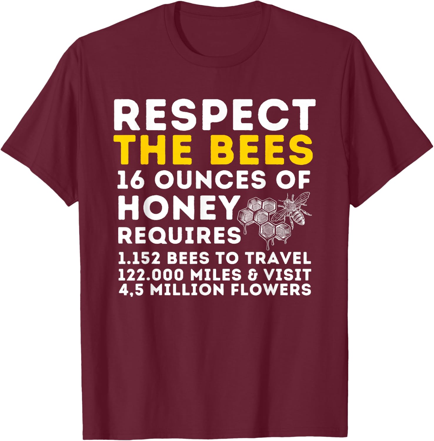Respect The Bees - Bee Lover Beekeeping & Beekeeper Small T-Shirt - T-Shirt | Maroon