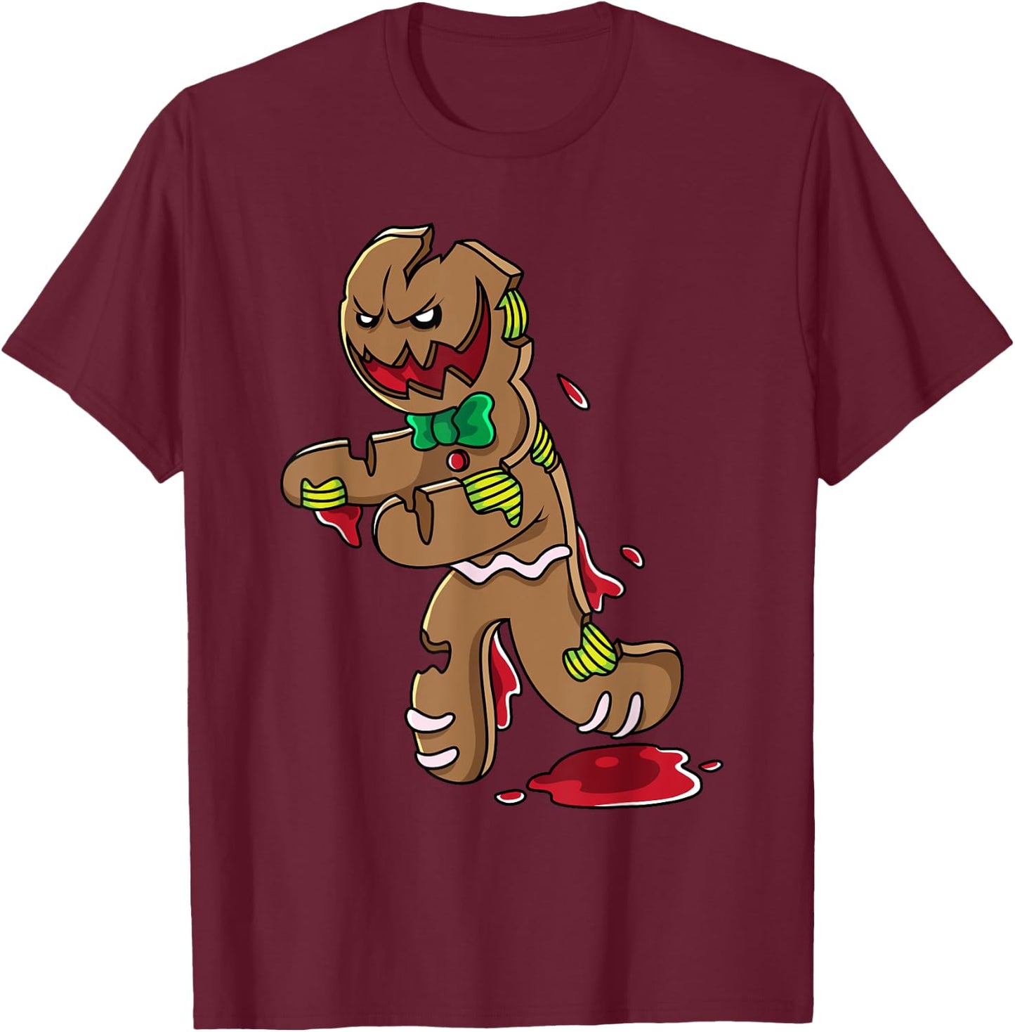 Scary Zombie Gingerbread Man Christmas Horror Krampus Cookie T-Shirt - T-Shirt | Maroon