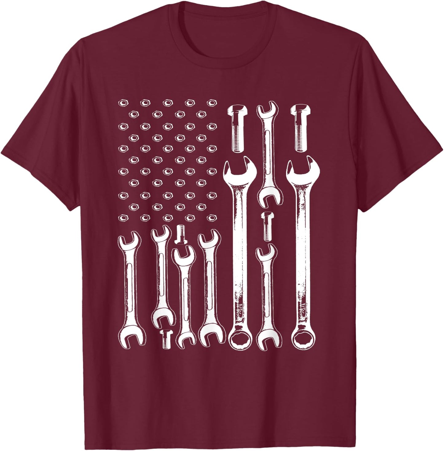 American Flag Mechanic Patriotic Funny Auto Wrench Men Gifts T-Shirt - T-Shirt | Maroon