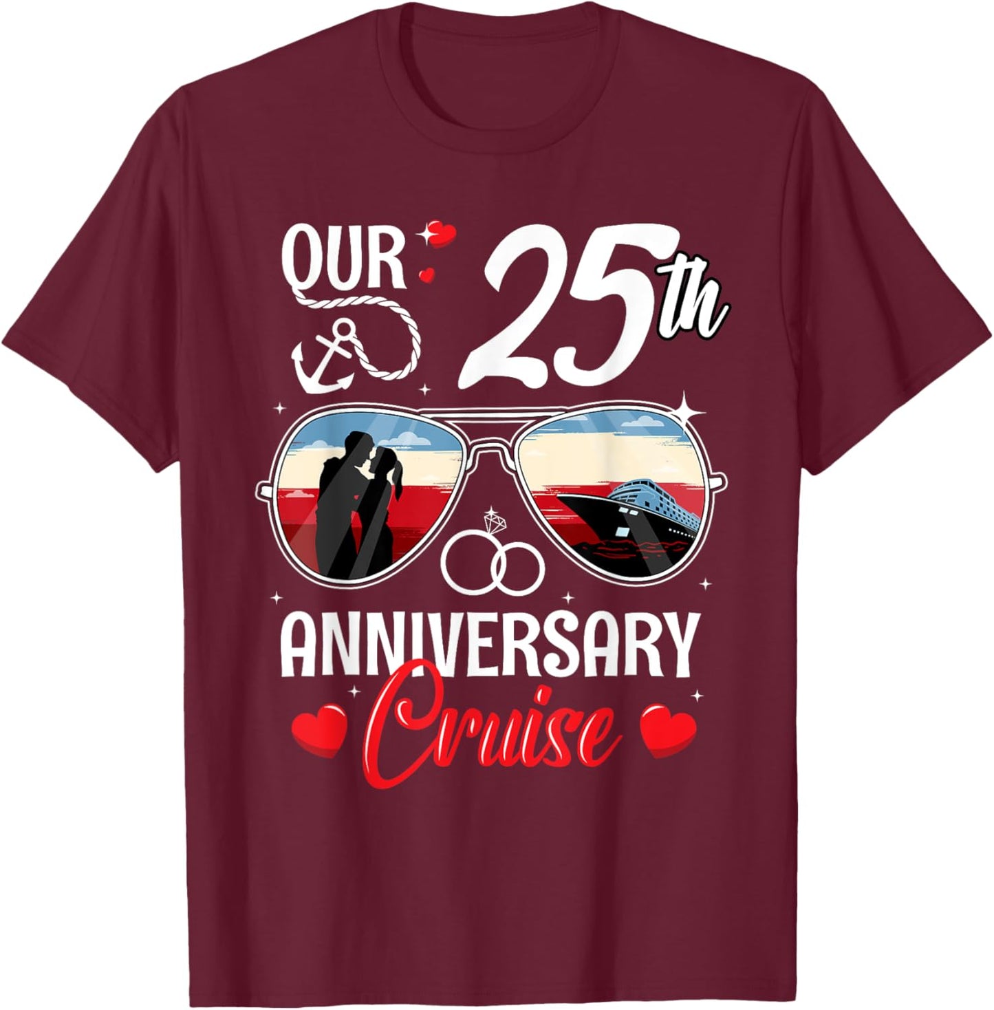 25th Wedding Anniversary Cruise Vacation Husband Wife Couple T-Shirt - T-Shirt | Maroon