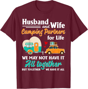 Husband And Wife Camping Partners For Life Funny T-Shirt - T-Shirt | Maroon