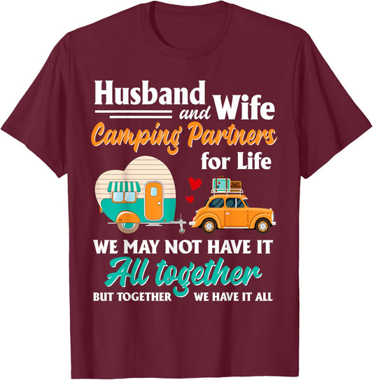 Husband And Wife Camping Partners For Life Funny T-Shirt - T-Shirt | Maroon
