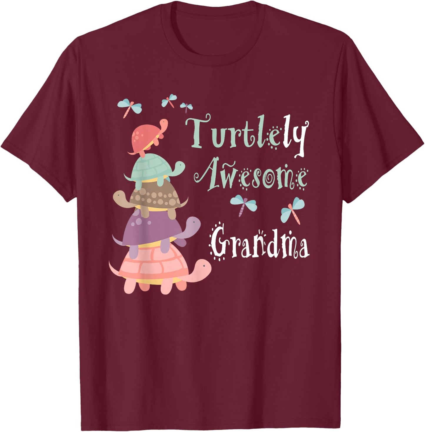 Fabulously Festive Family Gifts - Best Grandma Ever - Whimsical Grandma With Cute Turtles T-Shirt - T-Shirt | Maroon