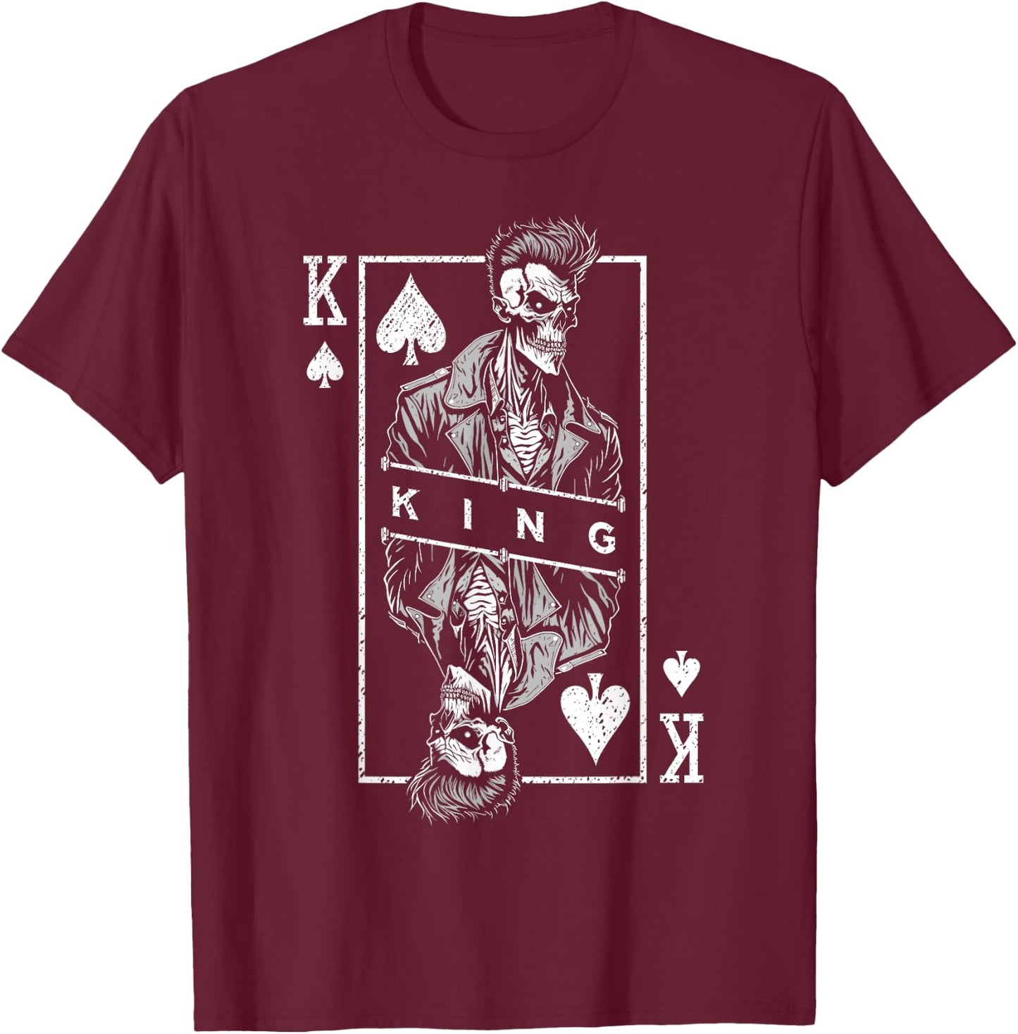 King Of Spades Poker Biker Zombie Halloween Playing Card T-Shirt - T-Shirt | Maroon