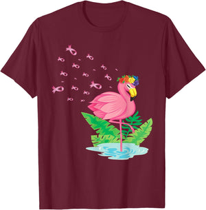 Breast Cancer Pink Flamingo Ribbon Recovery T-Shirt - T-Shirt | Maroon