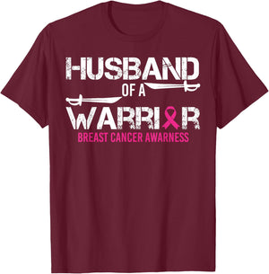 Husband Of A Warrior Pink Ribbon Breast Cancer Awareness T-Shirt - T-Shirt | Maroon