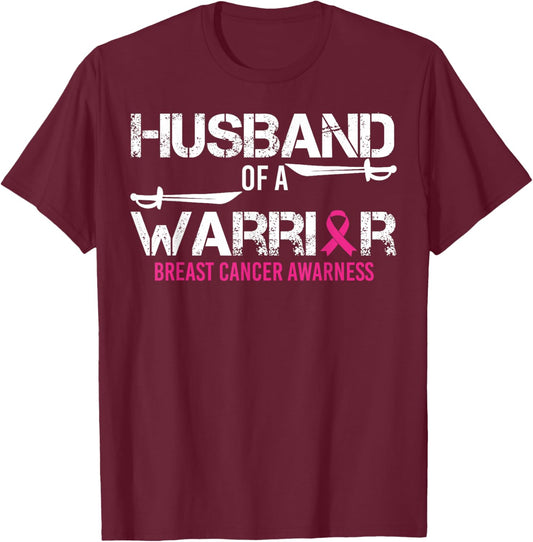 Husband Of A Warrior Pink Ribbon Breast Cancer Awareness T-Shirt - T-Shirt | Maroon