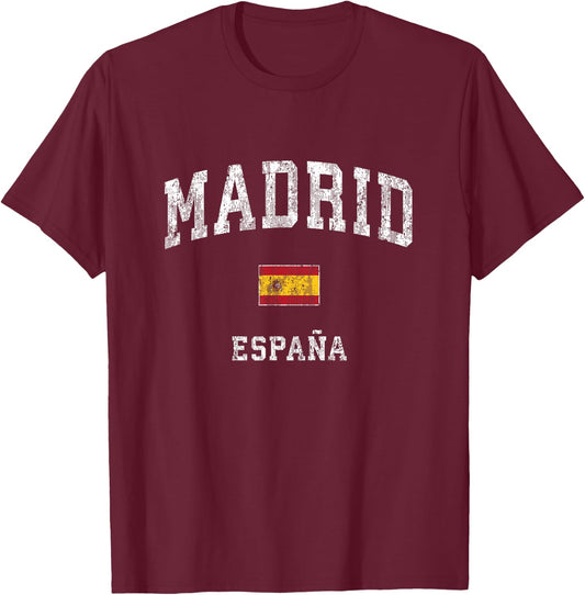 Madrid Spain Espana Vintage Athletic Sports Design T-Shirt - T-Shirt | Maroon