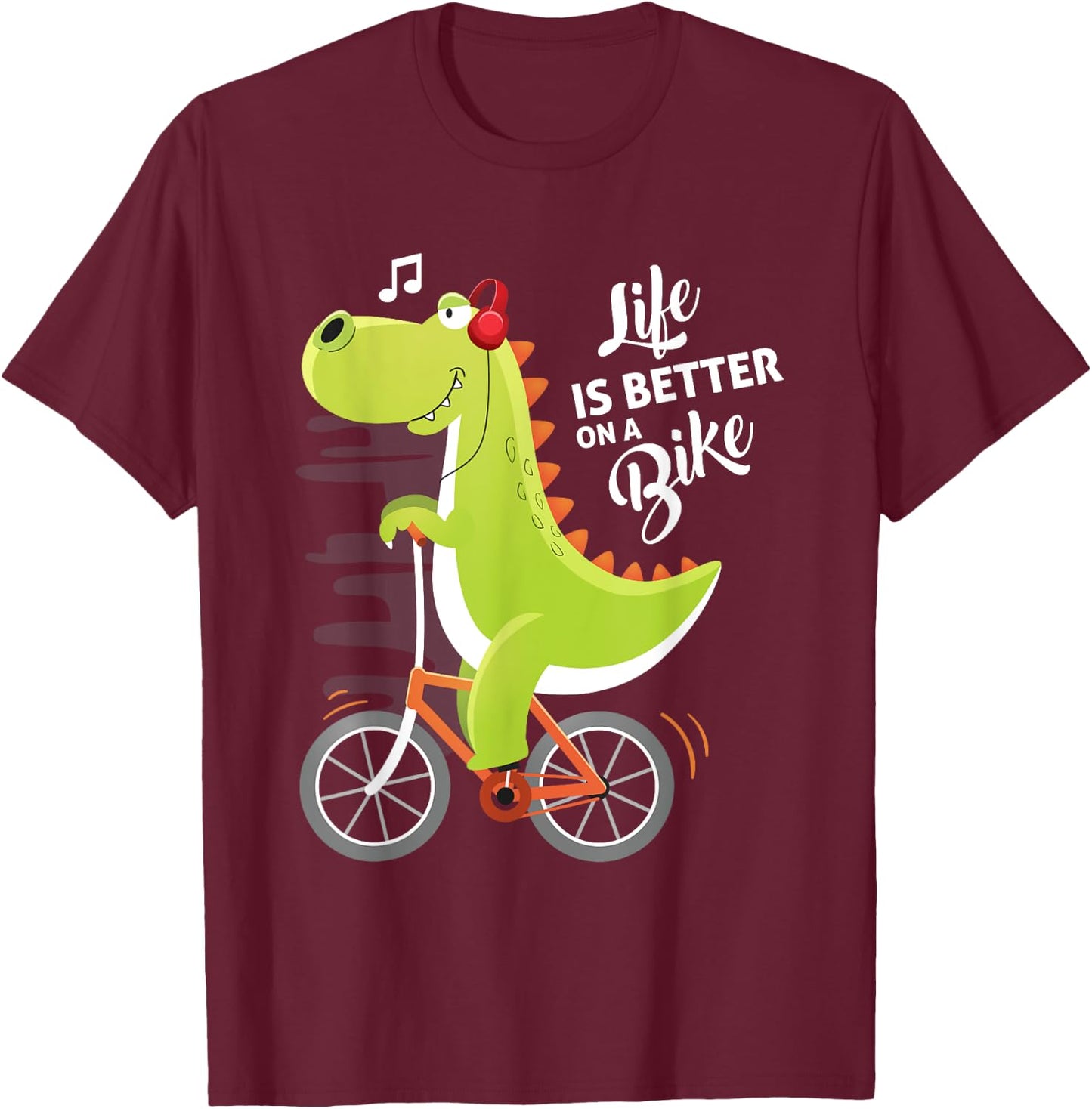 Life is Better On a Bike Cute Dinosaur Bike Cycling Kids T-Shirt - T-Shirt | Maroon
