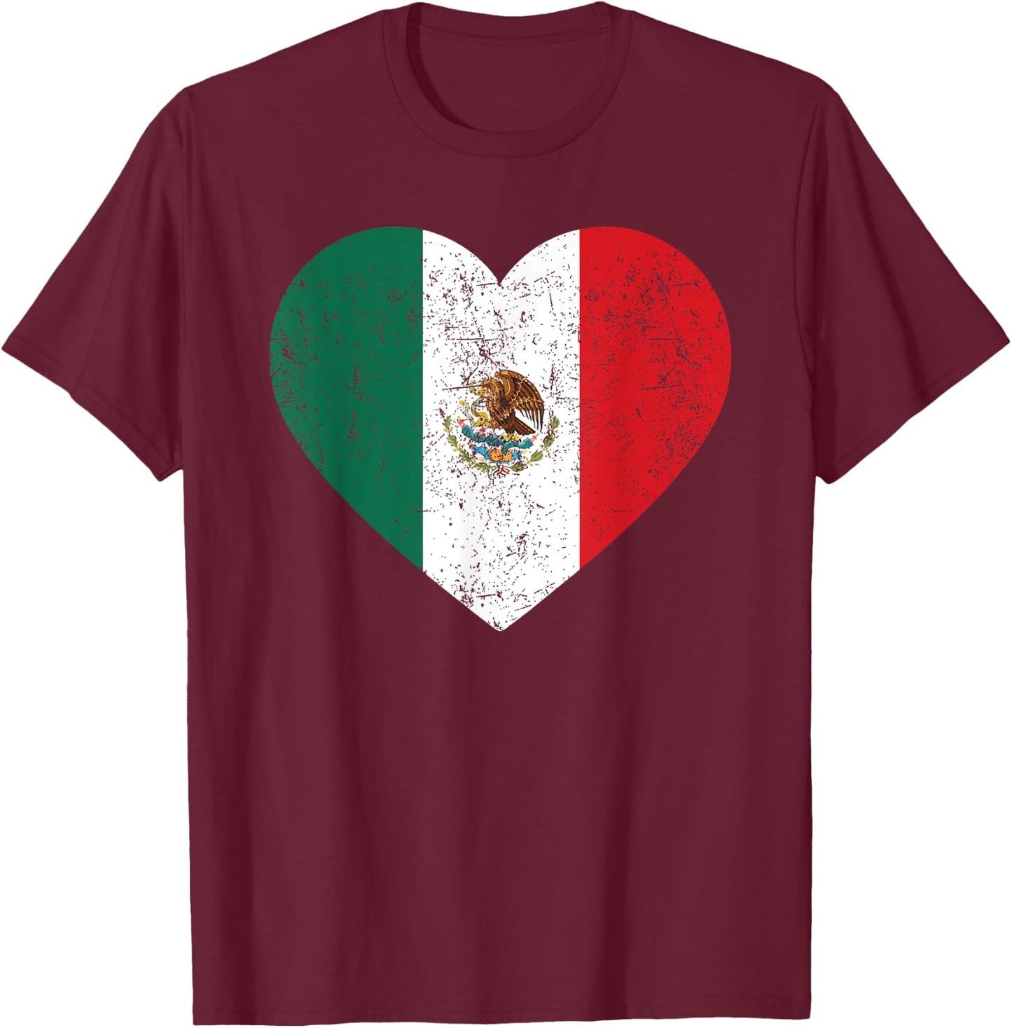 Mexico Flag Heart Mexican Independence Day Women Men Kids T-Shirt - T-Shirt | Maroon