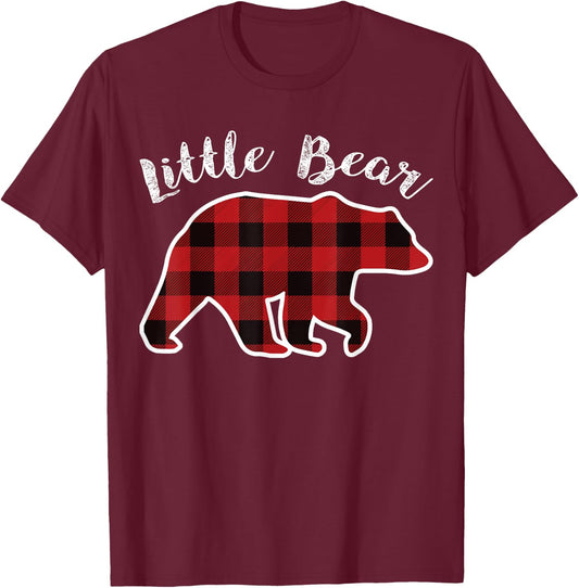 LITTLE BEAR | Kids Red Plaid Christmas Pajama Lil Gift T-Shirt - T-Shirt | Maroon