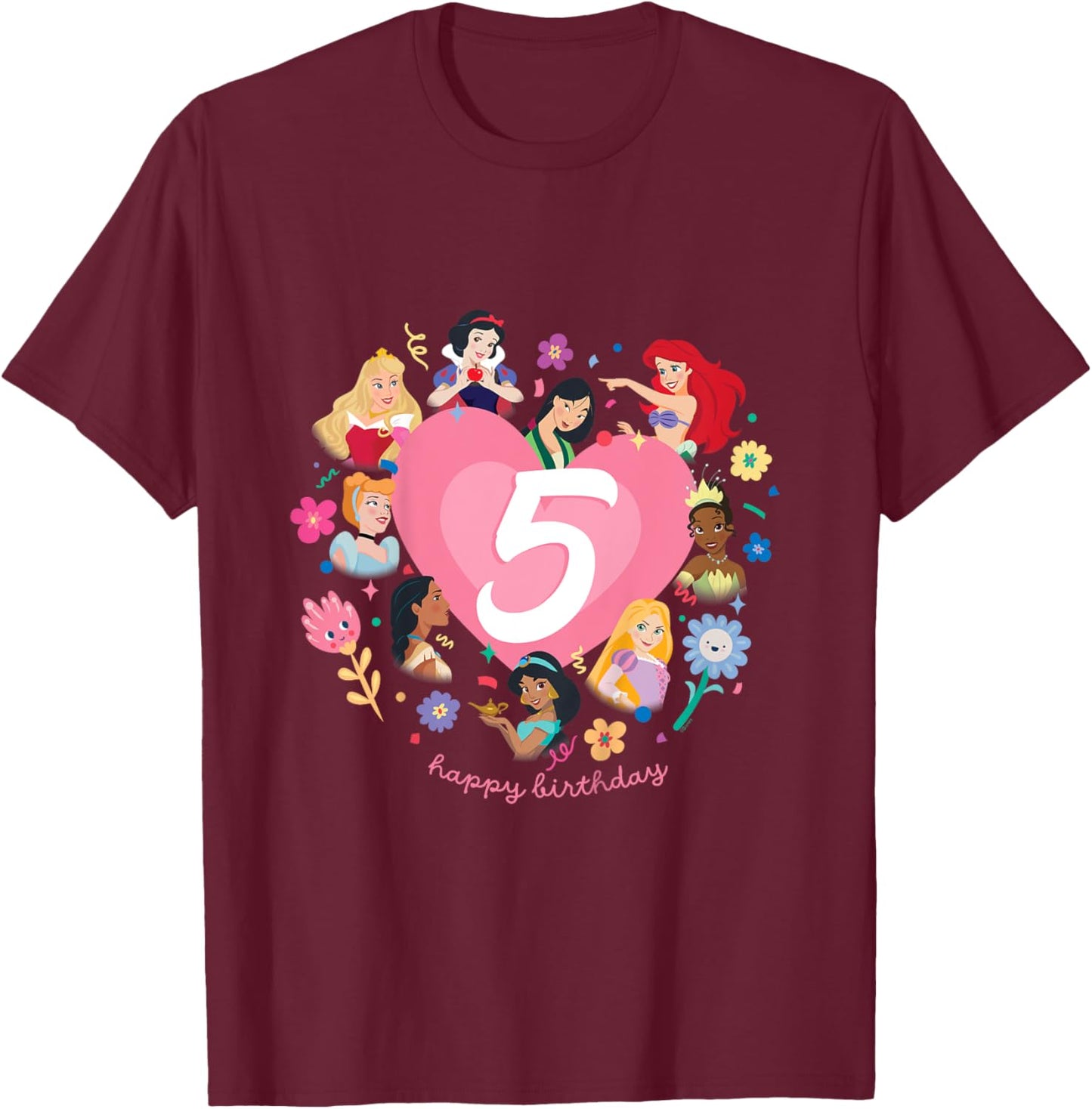 Disney Princess Heart 5 Years Old Happy Fifth Birthday T-Shirt - T-Shirt | Maroon