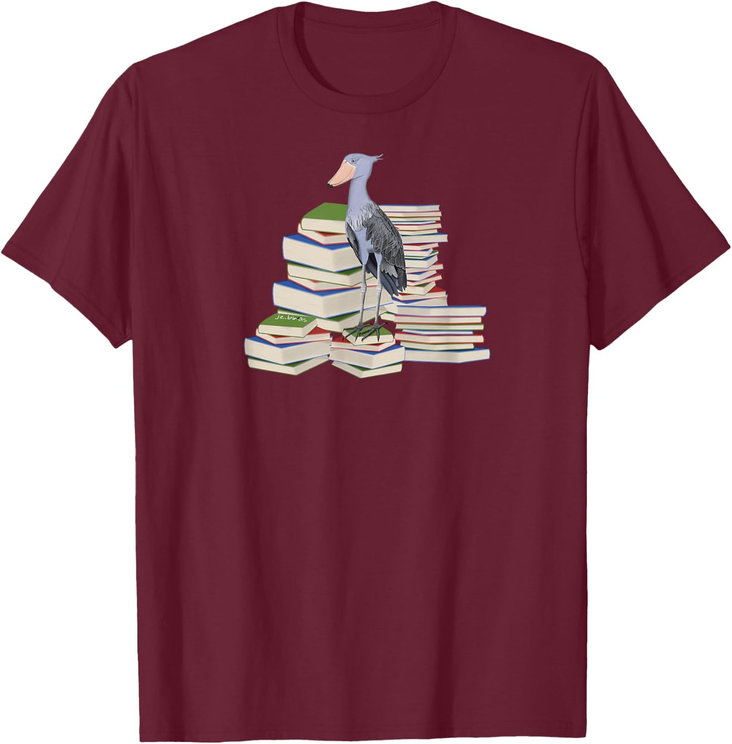 Shoebill Birds and Books Reading Bird Watching Bookworm T-Shirt - T-Shirt | Maroon