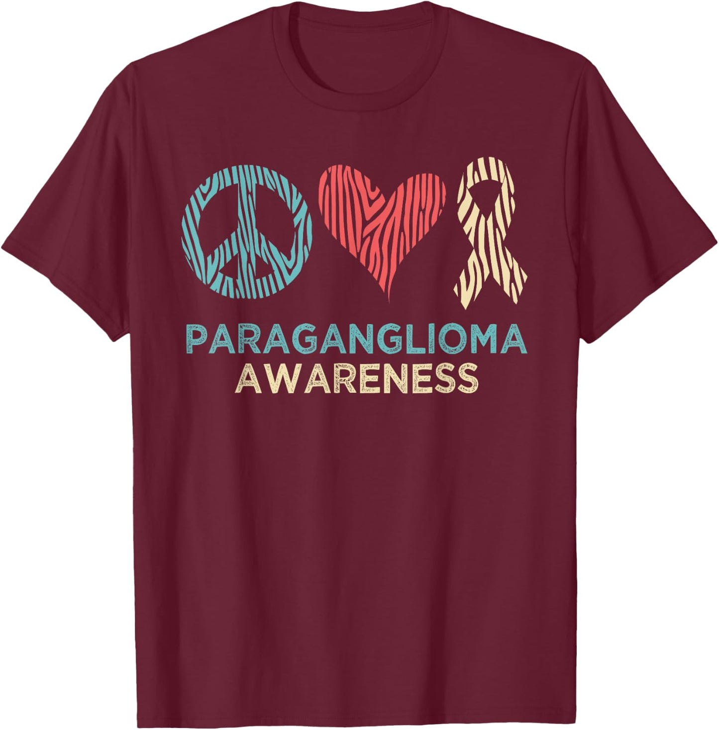 Paraganglioma Awareness Zebra Stripes Vintage Retro Pattern T-Shirt - T-Shirt | Maroon