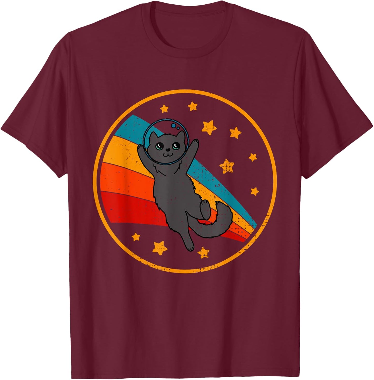 Cute Vintage Nebelung Cat Retro Space Cat Men Women Kids T-Shirt - T-Shirt | Maroon