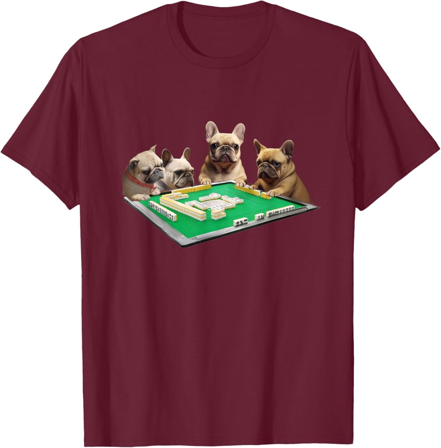 French Bulldog Dog Mahjong Funny Men's Funny Clothes Funny Goods Gift Neta Jongshan T-Shirt - T-Shirt | Maroon