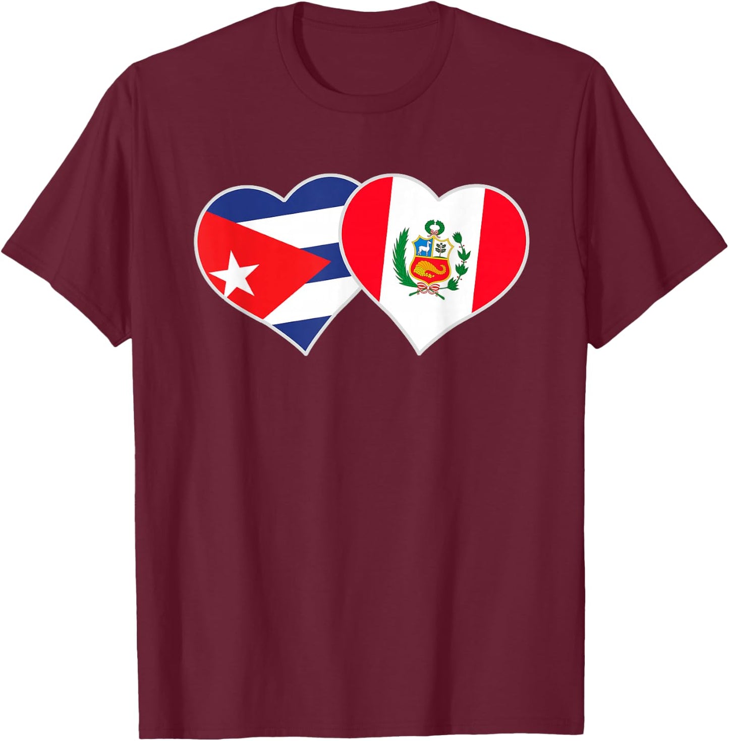 Cuban Peruvian Flag Love Peru Cuba Heart T-Shirt - T-Shirt | Maroon