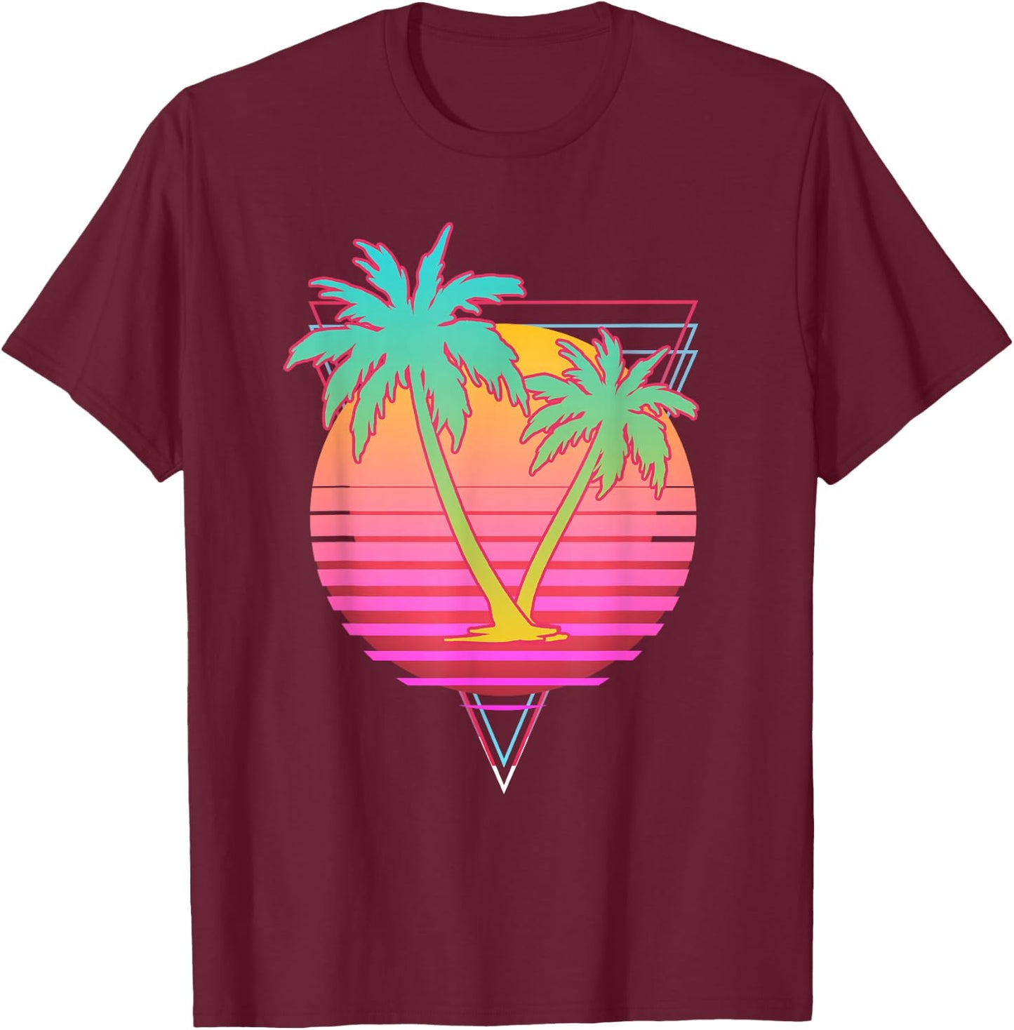 Retro Art 1980s Synthwave Sunset Vaporwave T-Shirt - T-Shirt | Maroon