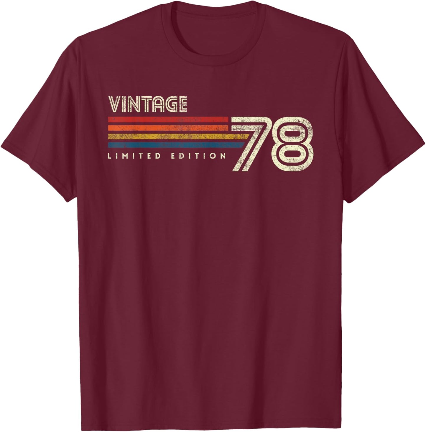 Vintage 1978 Chest Stripe Birthday T-Shirt - T-Shirt | Maroon