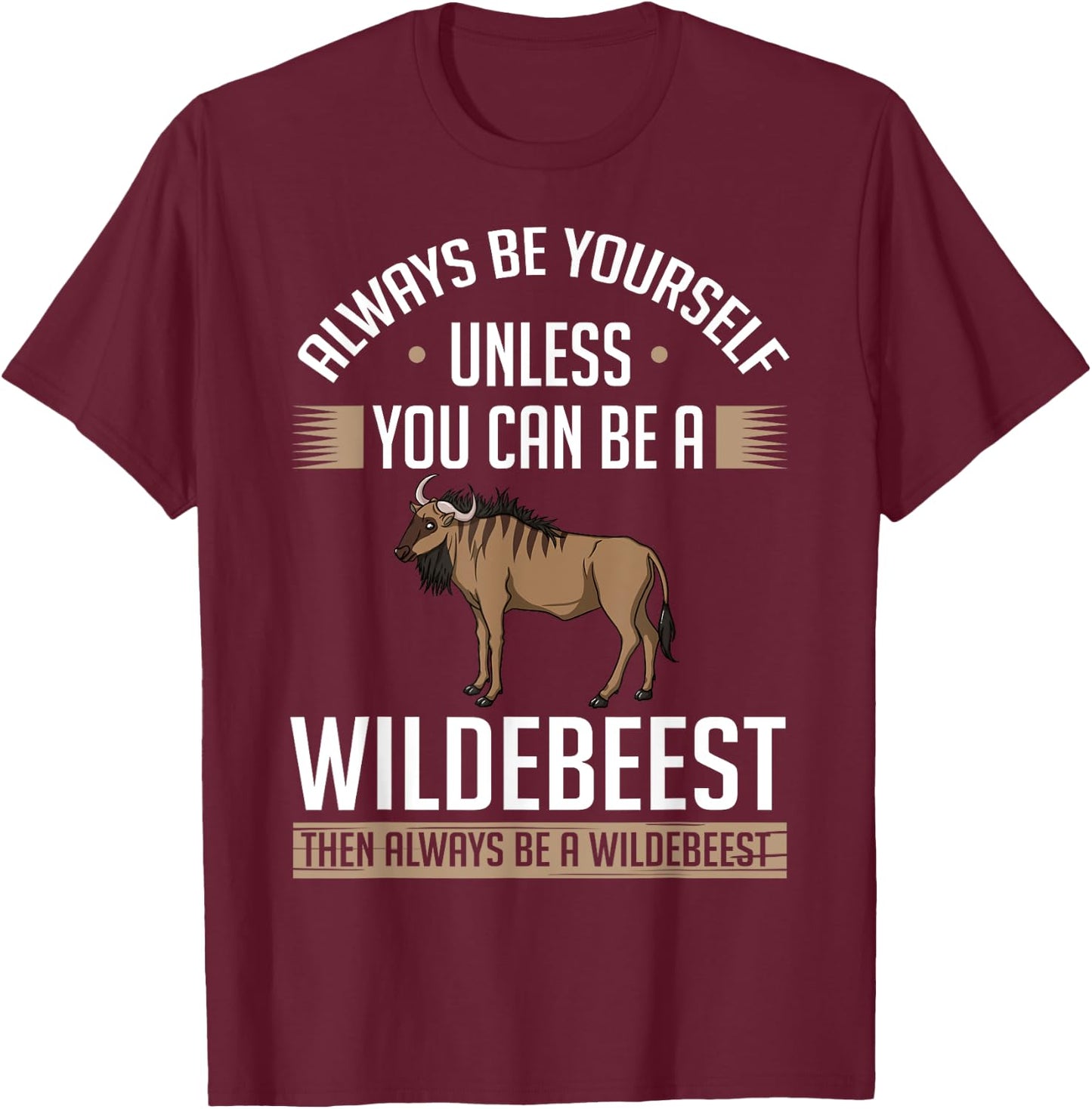 Blue Wildebeest Gnu Animal Antelope T-Shirt - T-Shirt | Maroon
