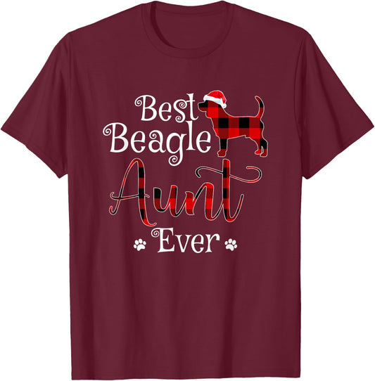 Best Beagle Aunt Ever plaid Christmas Gift T-Shirt - T-Shirt | Maroon