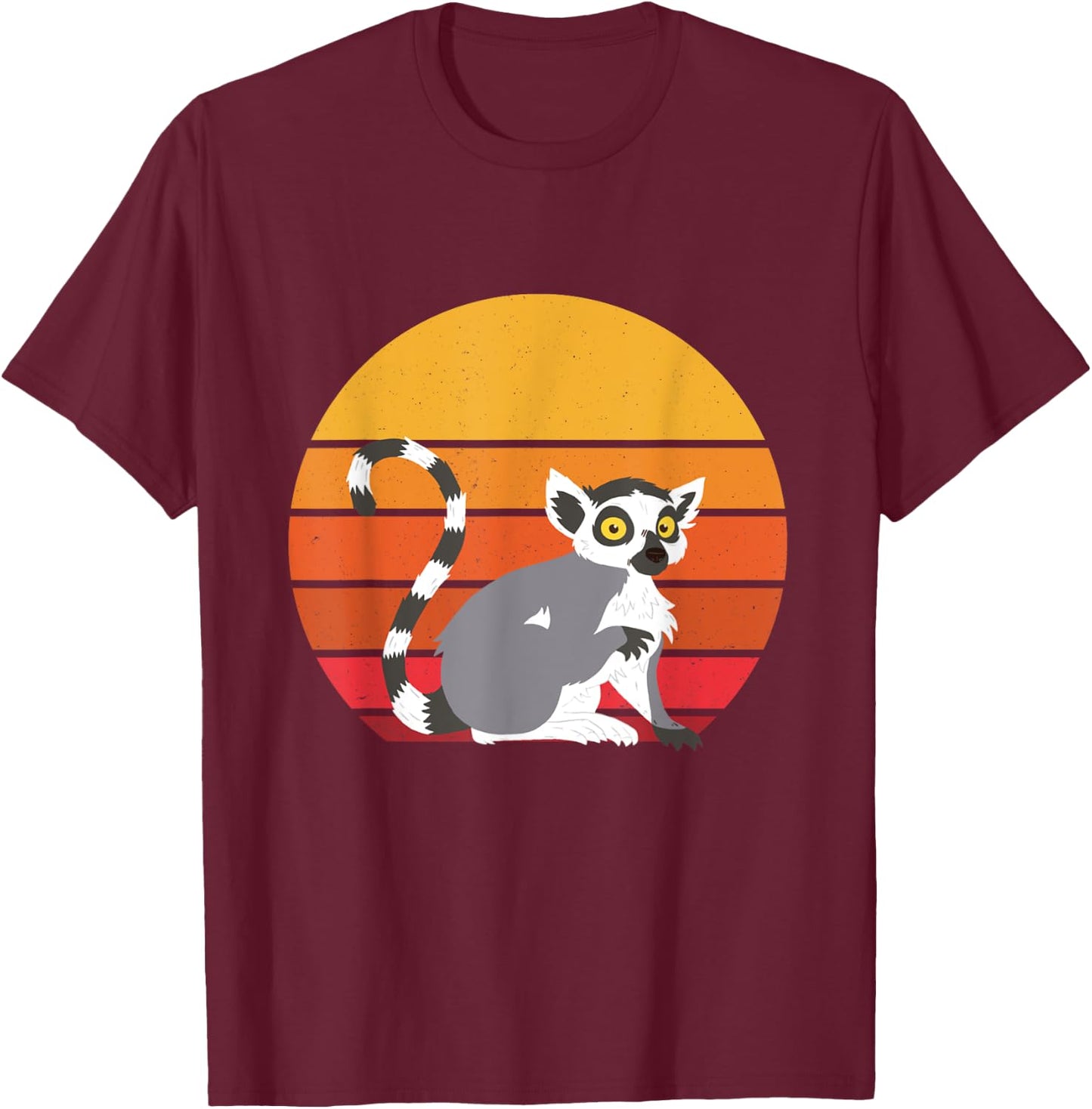 Lemur Sunset Funny Lemur Lover Retro Madagascar Animal T-Shirt - T-Shirt | Maroon