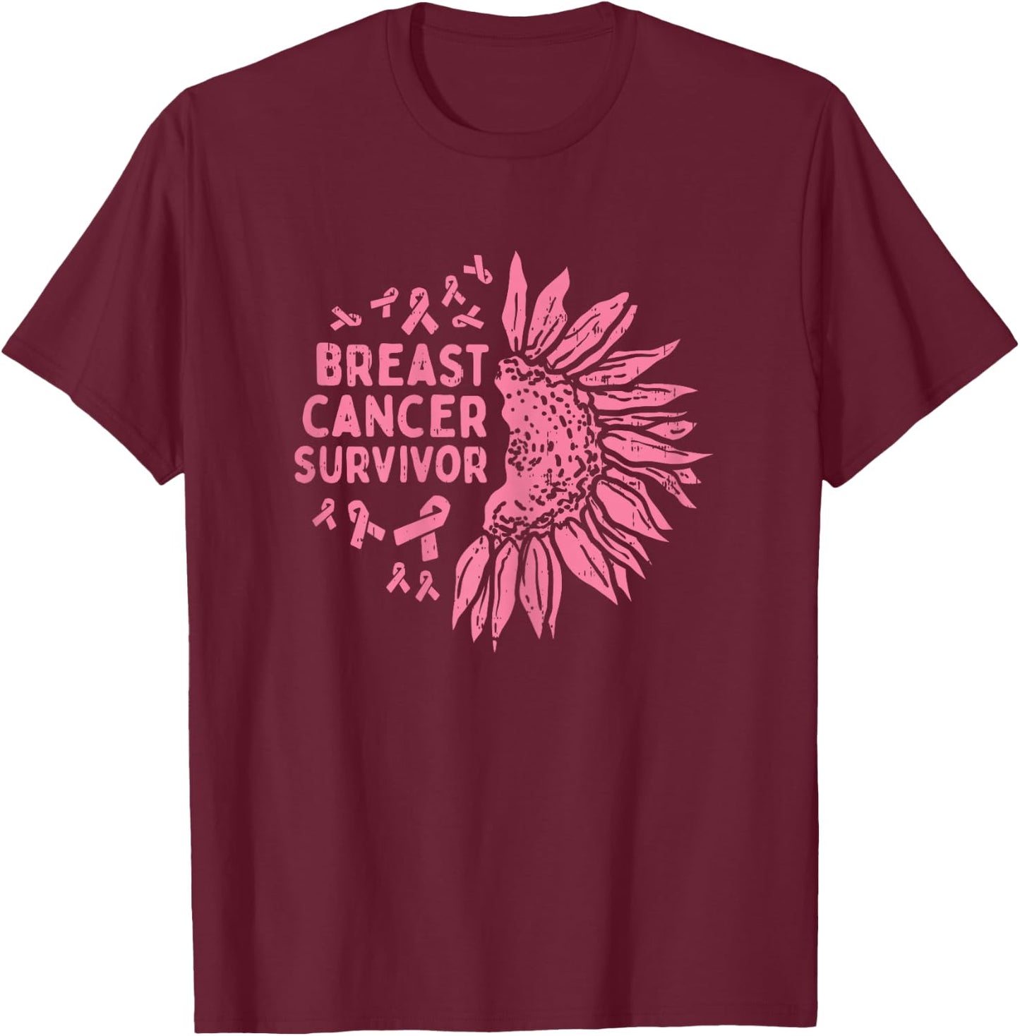Sunflower Breast Cancer Survivor Pink Ribbon Awareness Women T-Shirt - T-Shirt | Maroon