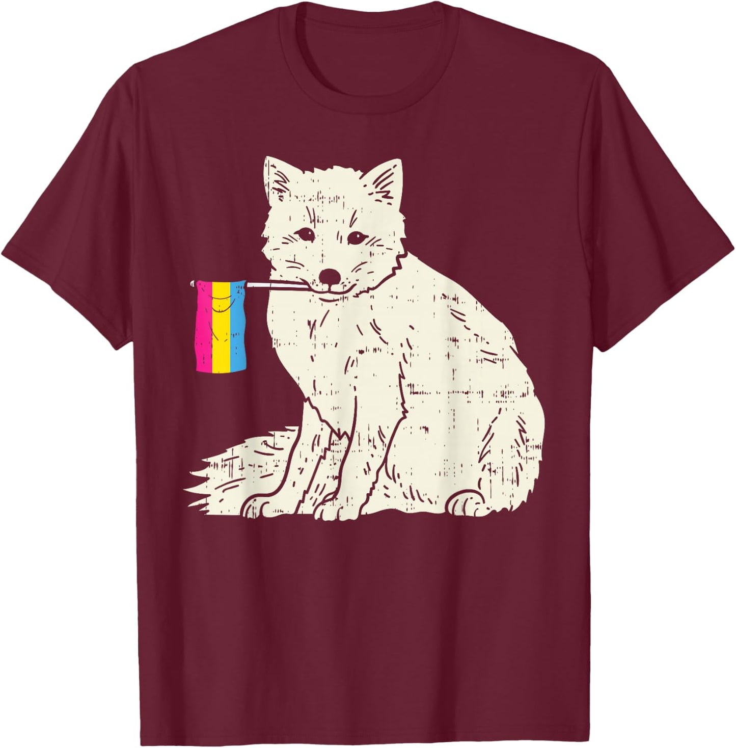 Snow Fox Pansexual Pride Flag Pan LGBT Animal Lover Gift T-Shirt - T-Shirt | Maroon