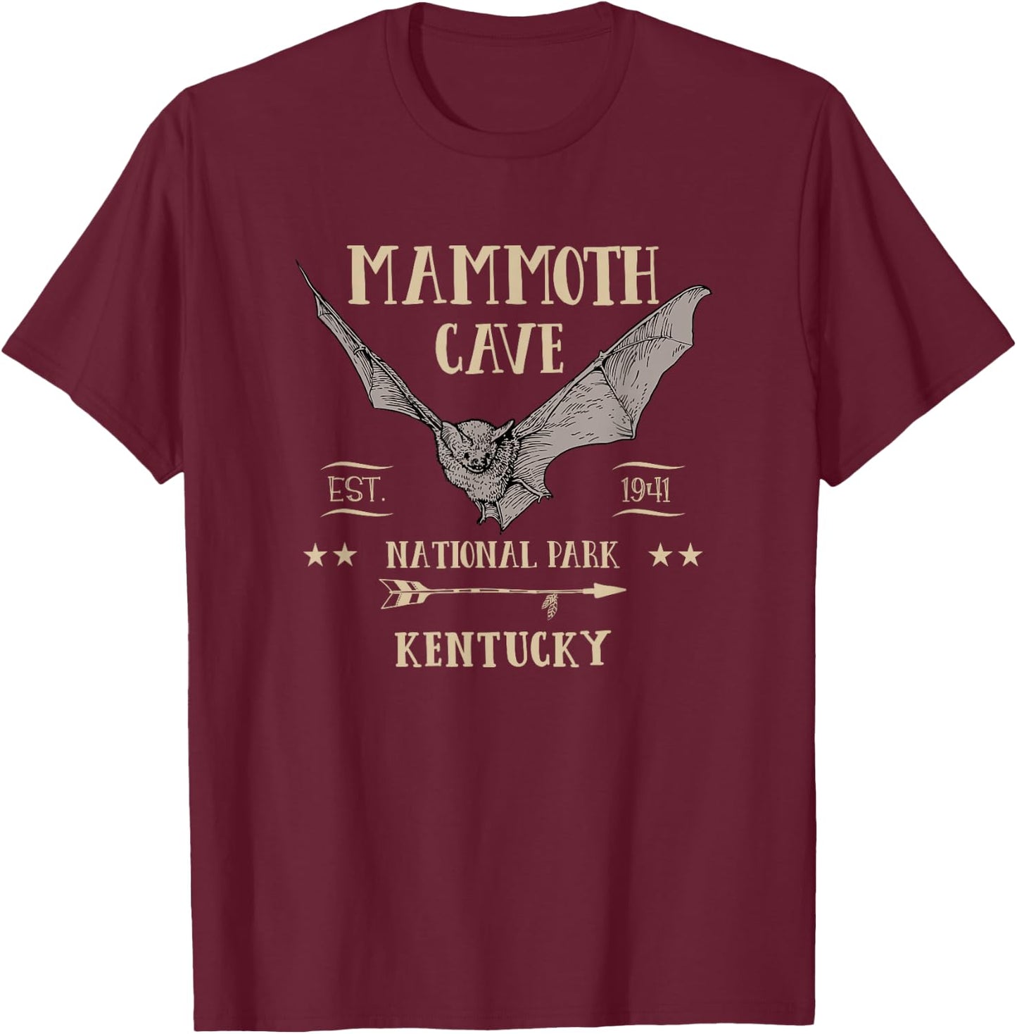 MAMMOTH CAVE NATIONAL PARK Bat Kentucky tourist souvenir T-Shirt - T-Shirt | Maroon