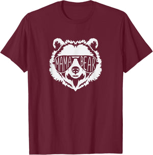Mama Bear Bear Face with Sunglasses T-Shirt - T-Shirt | Maroon