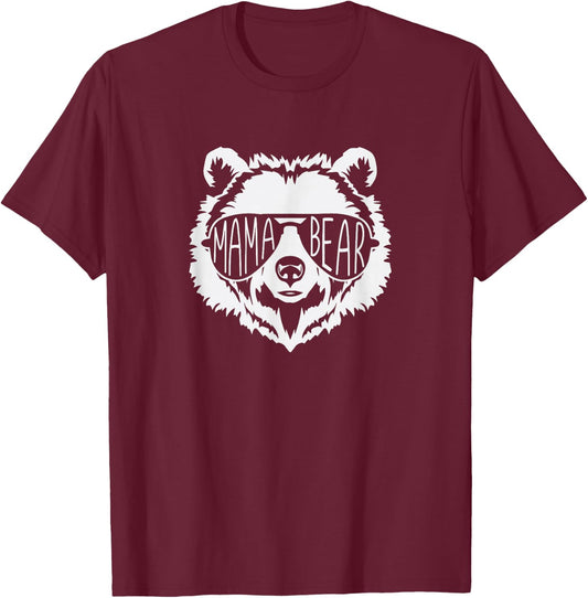 Mama Bear Bear Face with Sunglasses T-Shirt - T-Shirt | Maroon