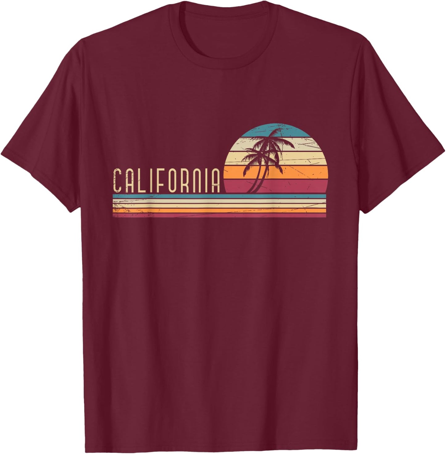 Cali Summer Vacation CA Palm Trees USA Retro California T-Shirt - T-Shirt | Maroon