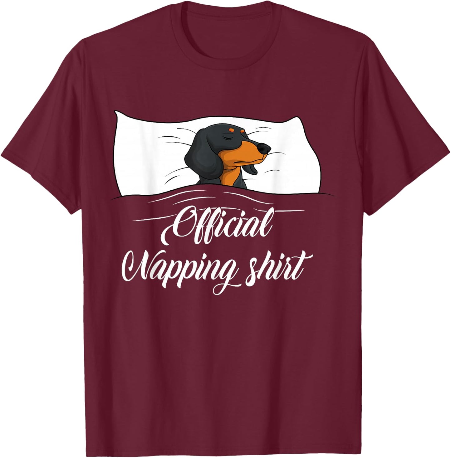 Sleeping Dachshund Pyjamas Dog Lover Gift Official Napping T-Shirt - T-Shirt | Maroon