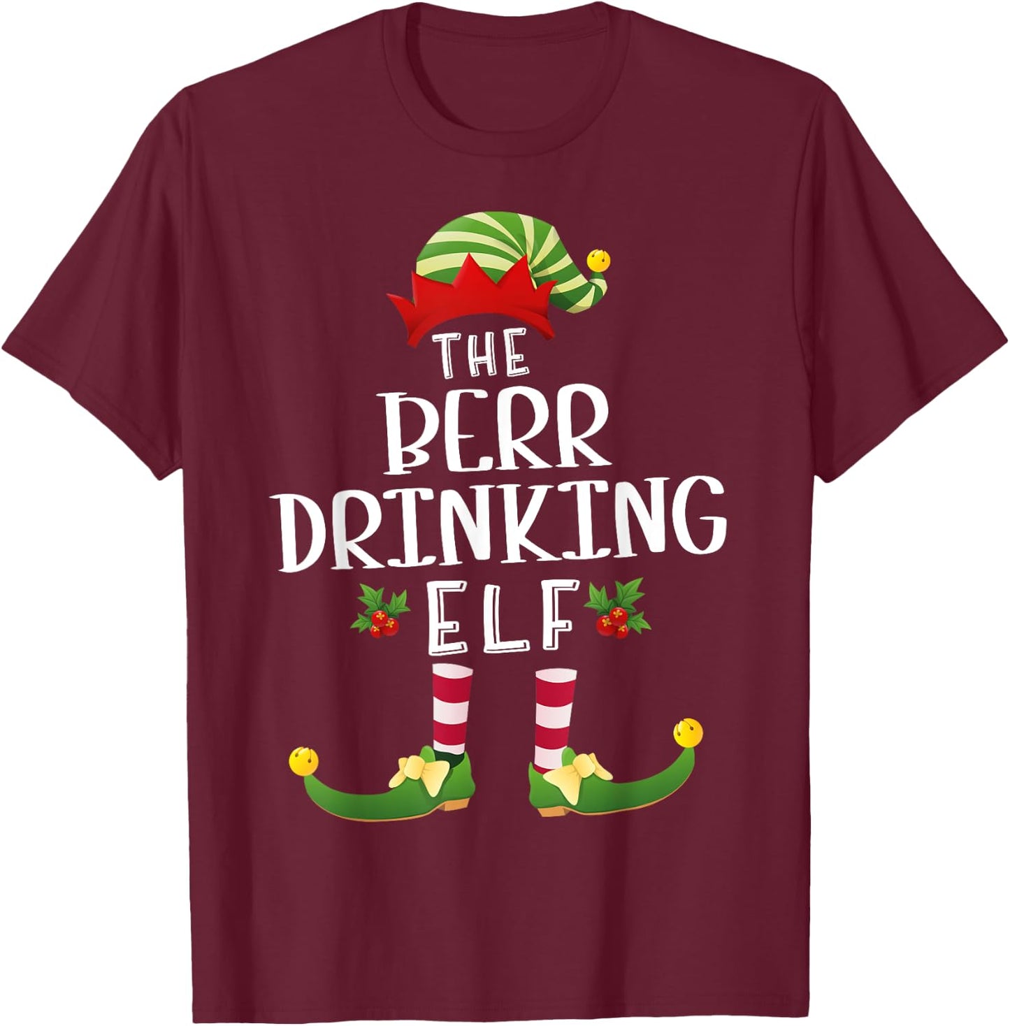 Beer Drinking Christmas Elf Matching Pajama X-Mas Party T-Shirt - T-Shirt | Maroon