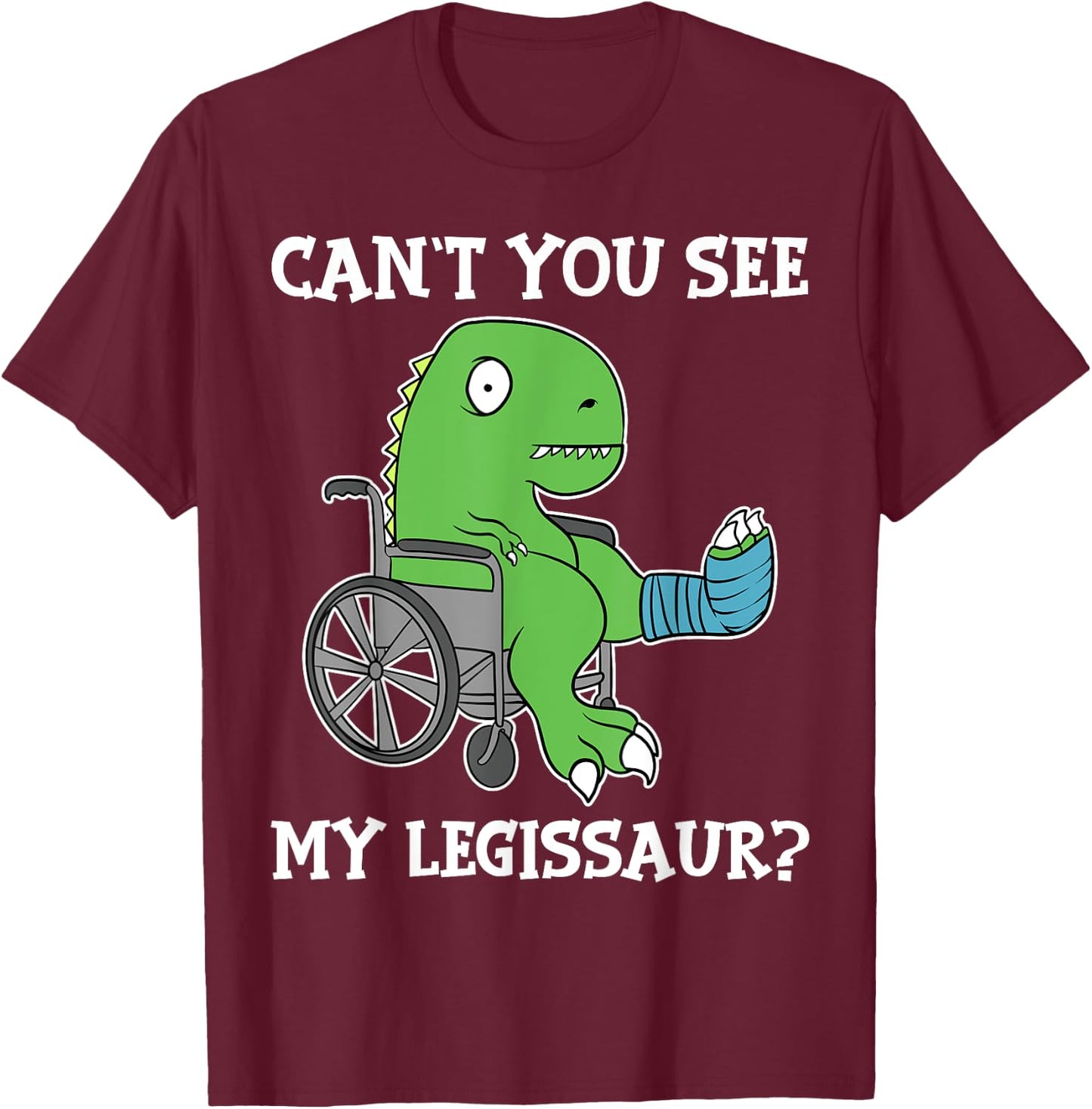 Dino Funny Get Well Broken Leg Gift Dinosaur with a Cast Small T-Shirt - T-Shirt | Maroon