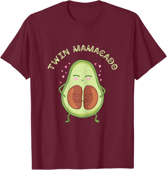 Twin Mamacado Cute Avocado Mama Fruit Pregnancy Pregnant Mom T-Shirt - T-Shirt | Maroon