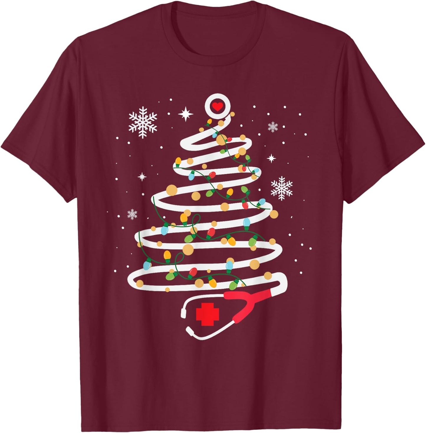 Stethoscope Christmas Tree Cute Healthcare RN Holiday T-Shirt - T-Shirt | Maroon