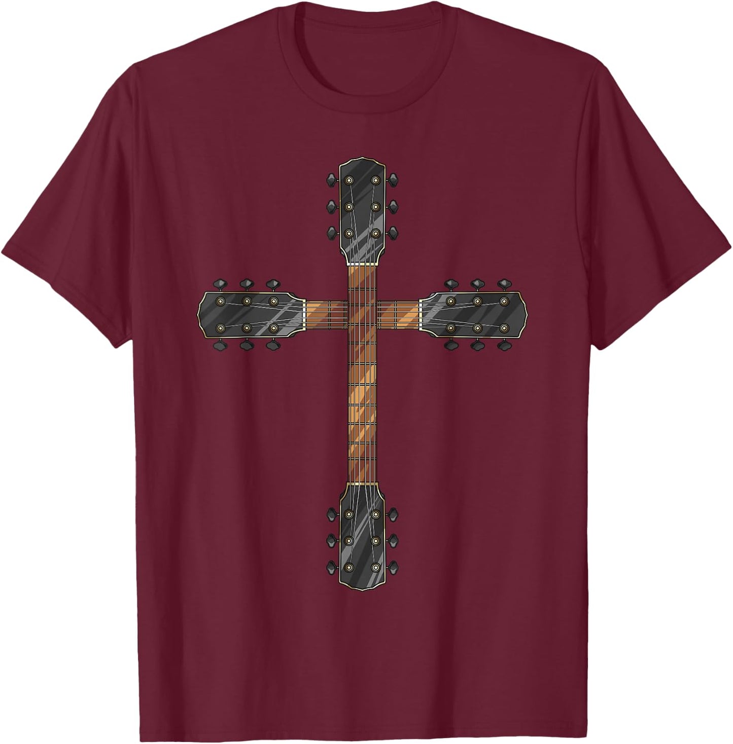 Cute Faith Christian Guitar Cross | Funny Musician Gift -Adults, Black, Short Sleeve, Medium T-Shirt - T-Shirt | Maroon