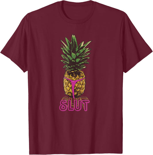 Vintage Tropical Pineapple Slut T-Shirt - T-Shirt | Maroon