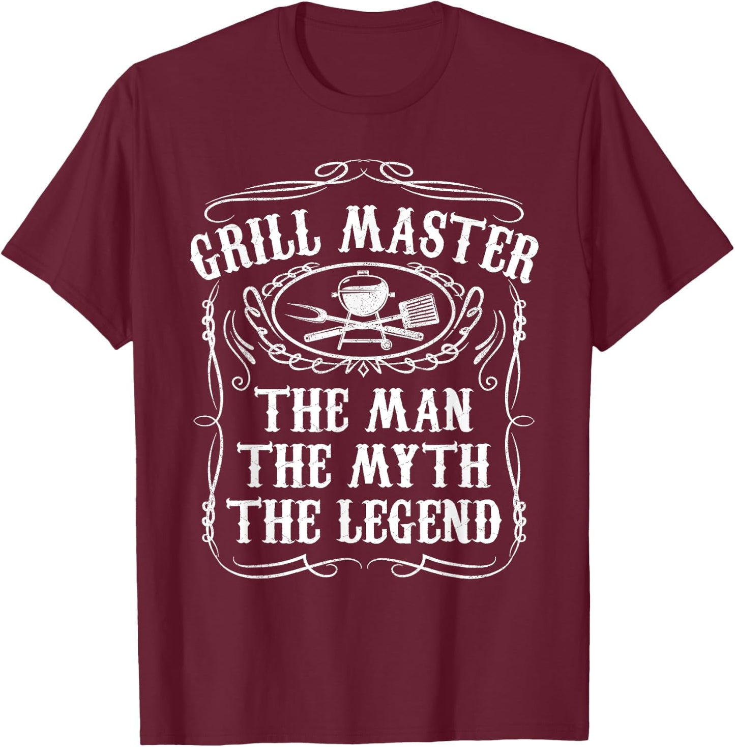 Grill Master The Man The Myth Legend Funny BBQ Smoker Gift T-Shirt - T-Shirt | Maroon