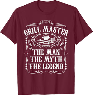 Grill Master The Man The Myth Legend Funny BBQ Smoker Gift T-Shirt - T-Shirt | Maroon