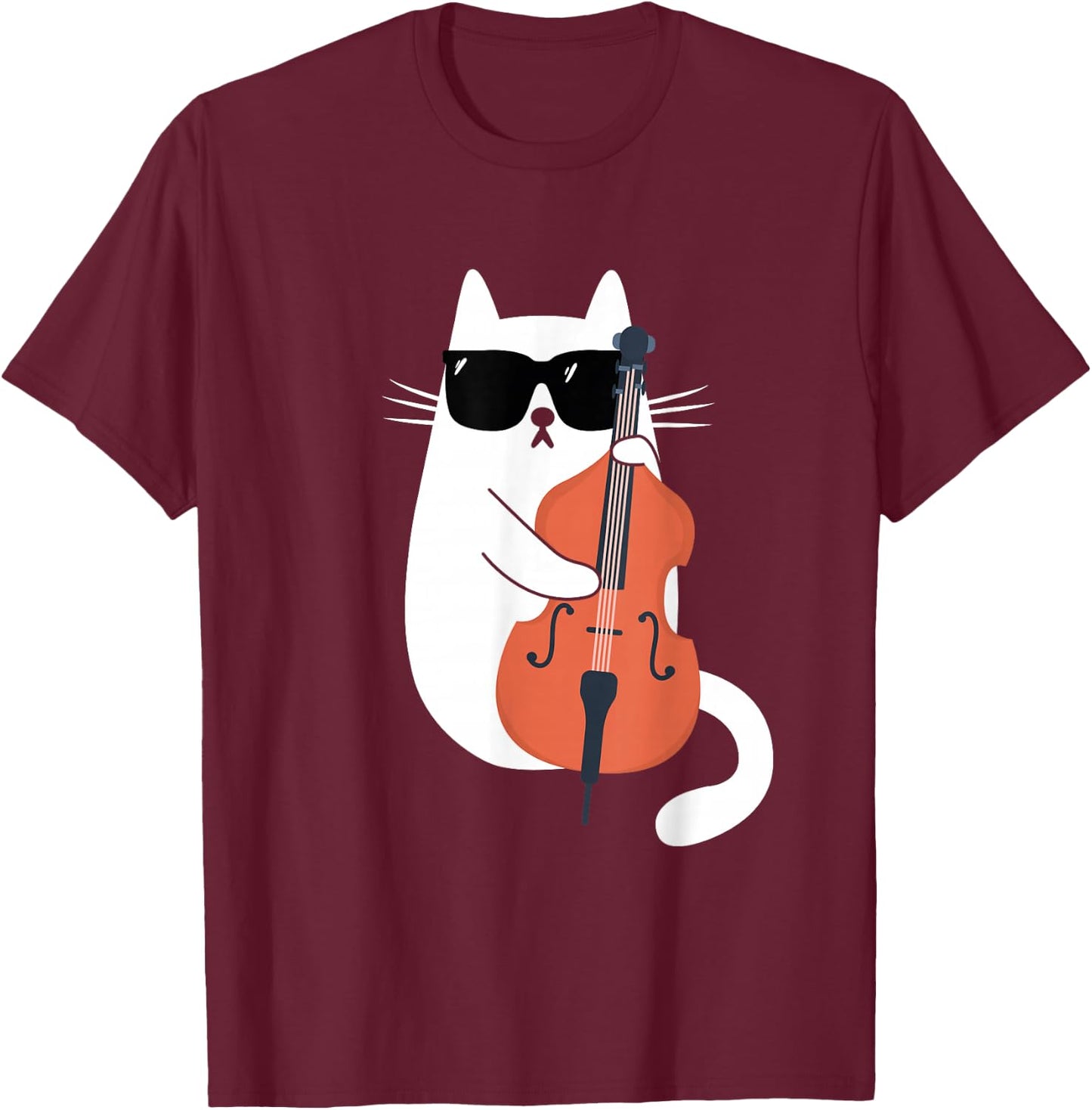 Funny Cat Wearing Sunglasses Playing Double Bass Musician T-Shirt - T-Shirt | Maroon