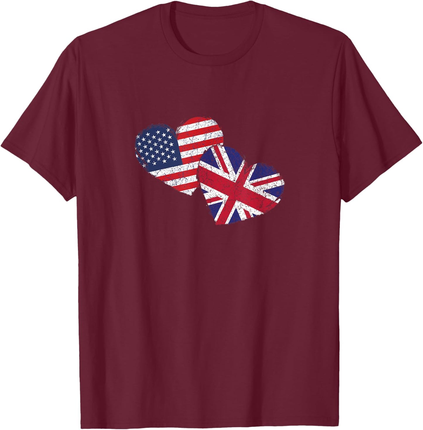 USA United Kingdom Heart Country Flag American British T-Shirt - T-Shirt | Maroon