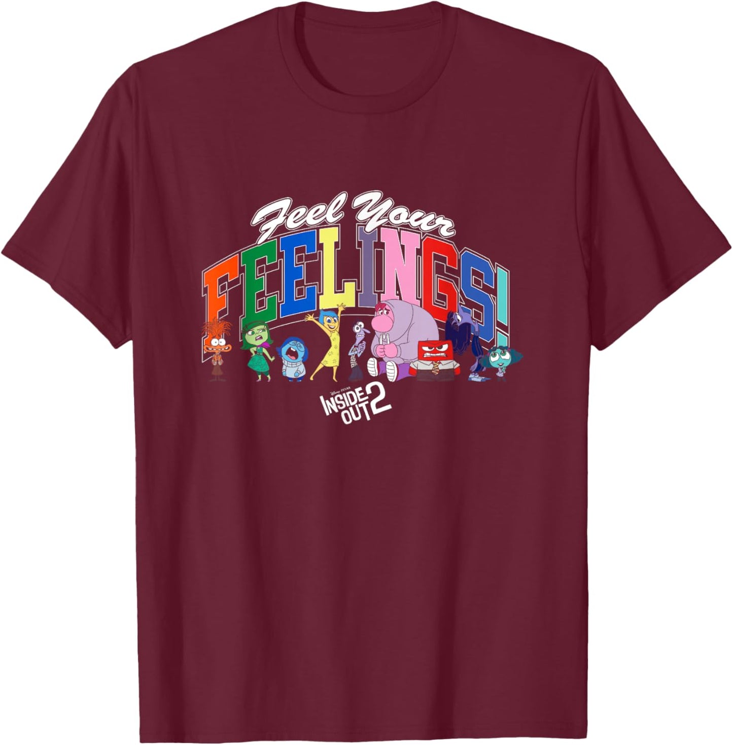 Disney Pixar Inside Out 2 Feel Your Feelings! Emotions Logo T-Shirt - T-Shirt | Maroon