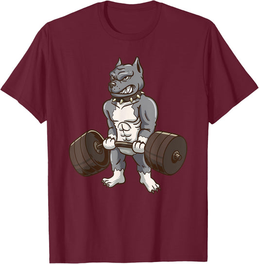 Pitbull Powerlifting Weight Lifting Dog Lovers Gift T-Shirt - T-Shirt | Maroon