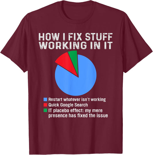 How I fix stuff working in IT, Tech Geek Nerd Funny Computer T-Shirt - T-Shirt | Maroon