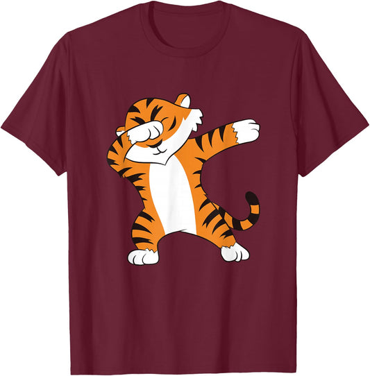 Tiger Dabbing Cute Tiger T-Shirt - T-Shirt | Maroon