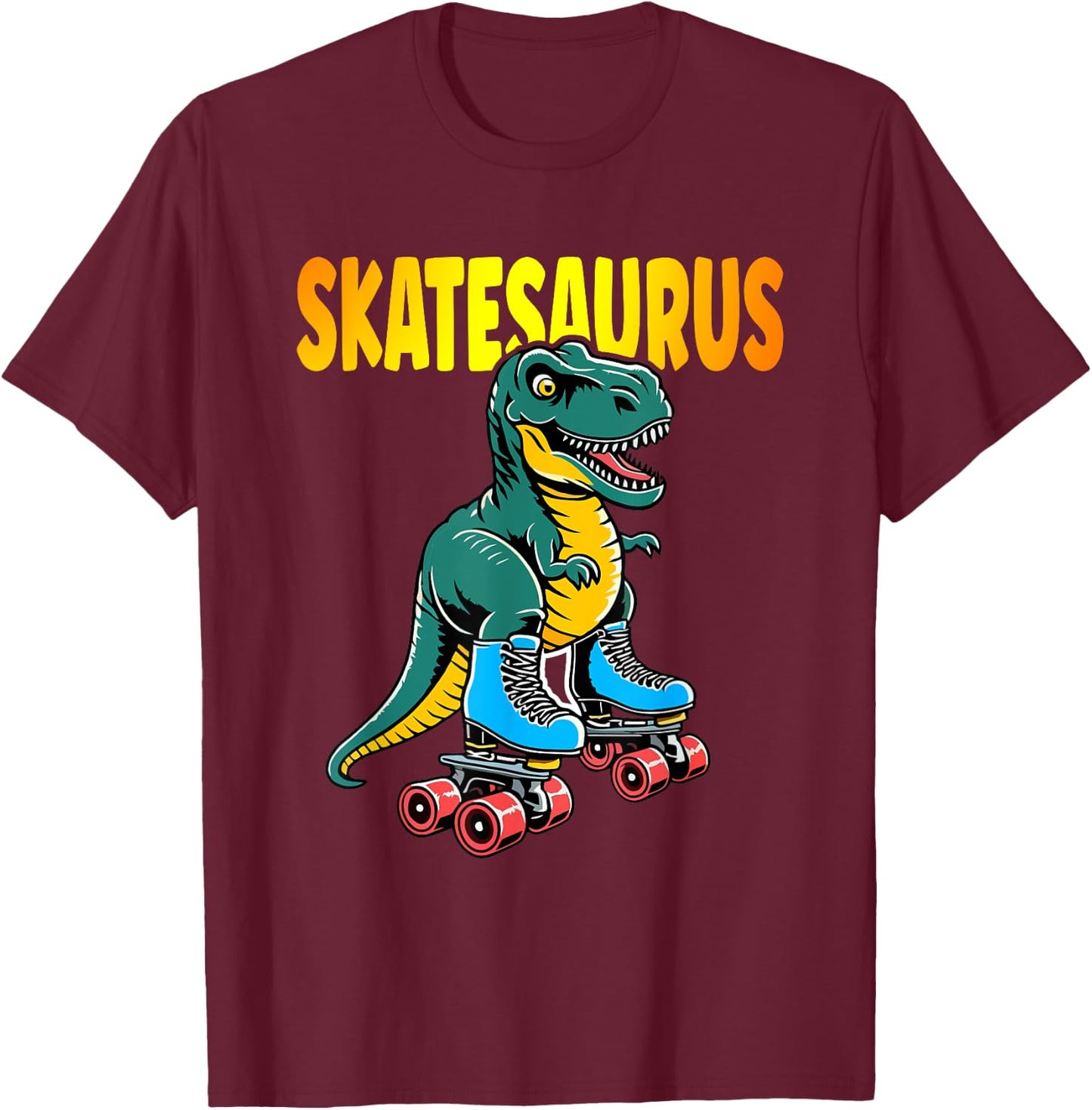 Skate Dinosaurs Roller Skating Skatesaurus Roller Dino T-Shirt - T-Shirt | Maroon